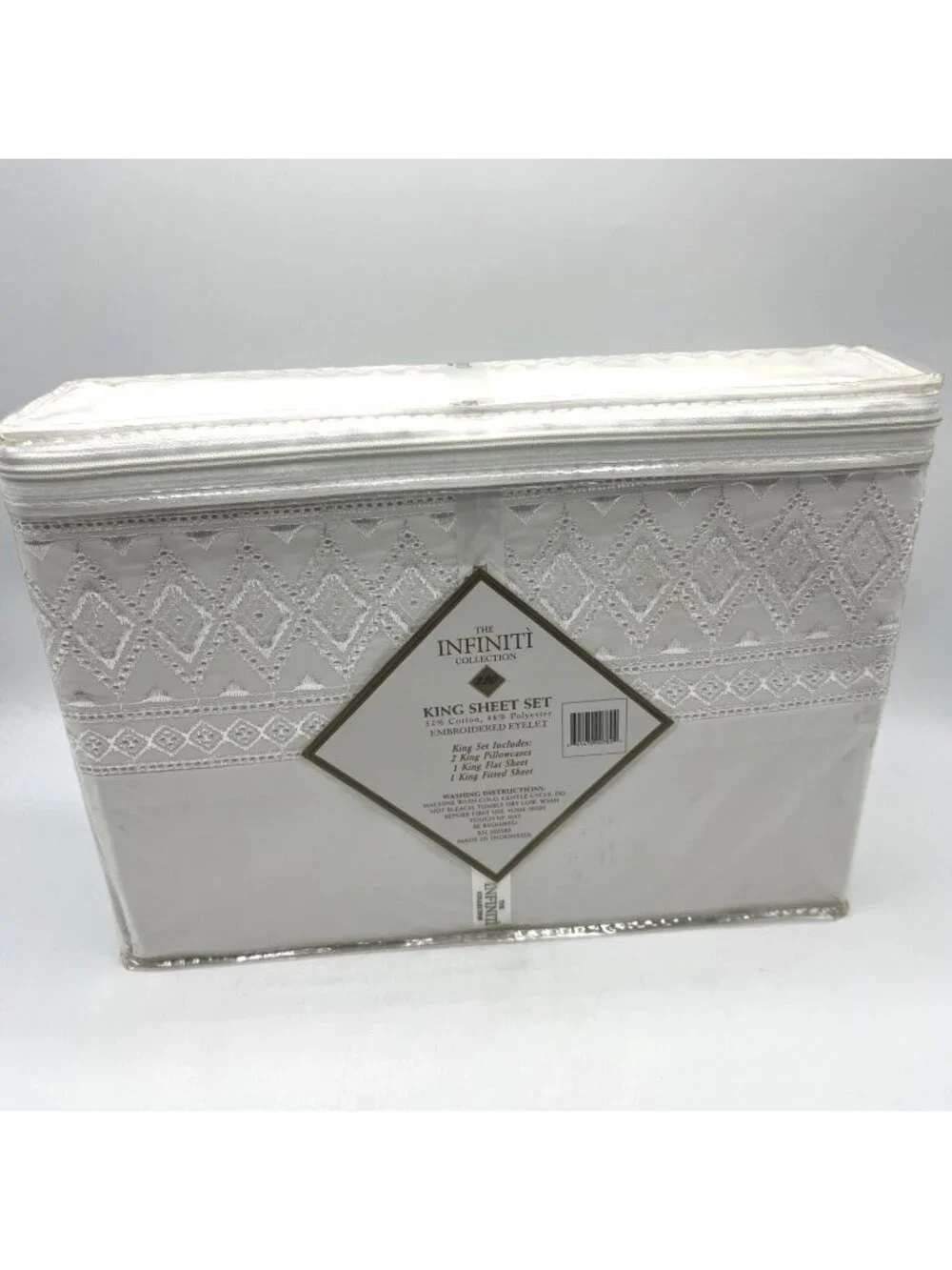 Infinity Collection King Sheet Set White Embroidered Eyelet Pillowcases